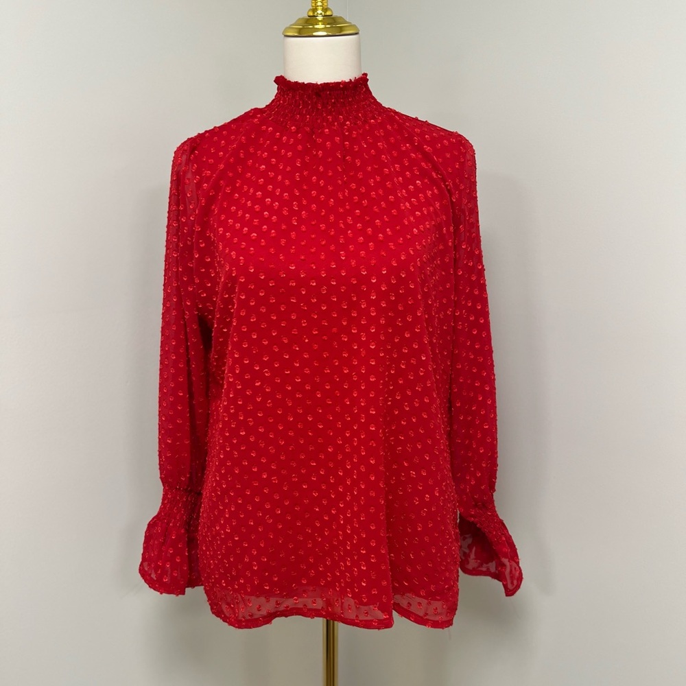 NWOT WOMEN’S LONG SLEEVE HIGH NECK RED BLOUSE SIZE SMALL